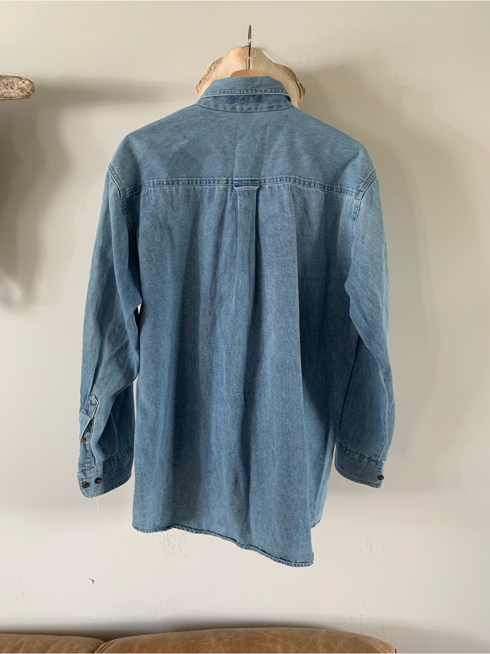 Vintage Light Wash Denim Button-Down Shirt with Bird Graphic - Picture 5 of 5